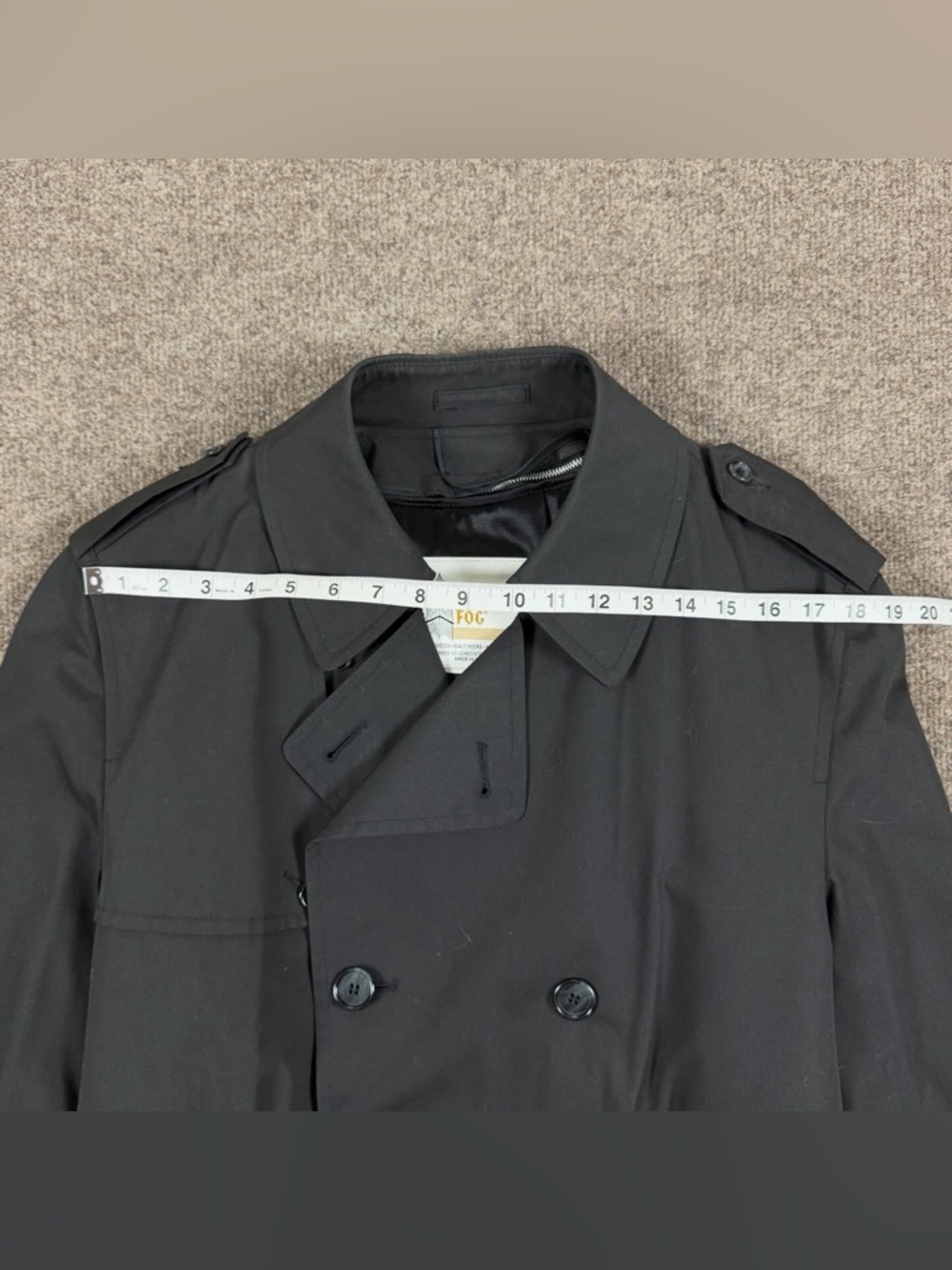 Vintage London Fog Black Long Double Breasted Belted Trench Coat Men’s 42 Large - Picture 8 of 10
